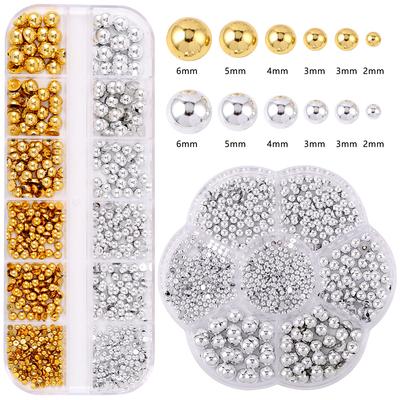 12-Grid Box Of Gold And Silver Abs Semi-Round Pearl Manicure Jewelry Diy Mixed Pearl Jewelry