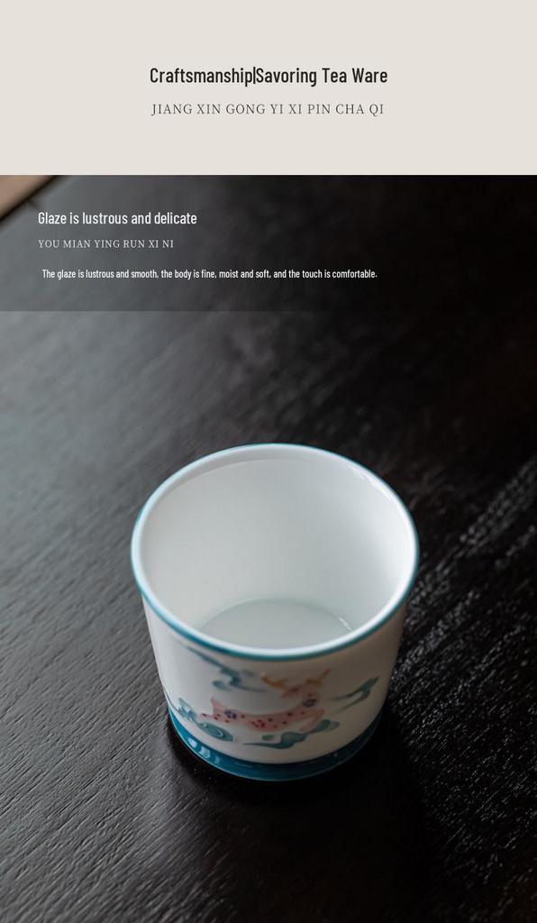Guanlan Ceramic Auspicious Clouds Large Master Cup - Plum Blossom Deer Kung Fu Tea Tasting Set