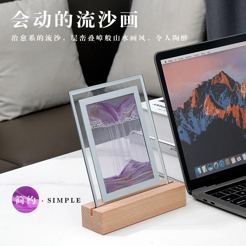 3D Quicksand Painting Night Light USB Creative Art Hourglass Moving Sand Home Decoration Living Room Bedroom LED Bedside Lamp