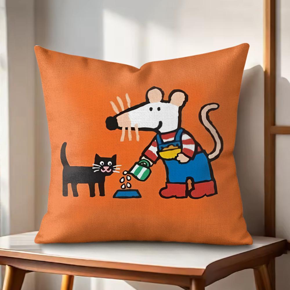 Cute Bobo the Mouse Cushion Cover Natural Linen Organic Fabric DoubleSided Printing Couch Pillow Covers Home Decor