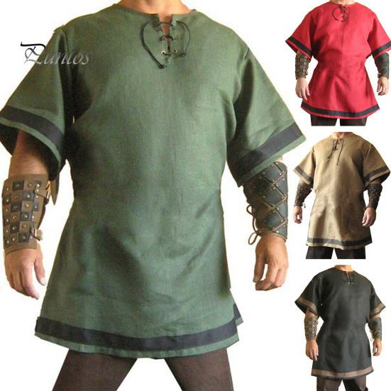 Kostým Viking Warrior Středověká pánská košile Viking Knight Outfit Vintage renesanční severská pirátská tunika košile pro cosplay scénická vystoupení