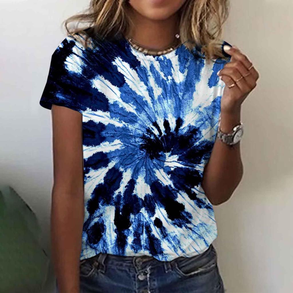 Anti Tie Dye Printing Series Summer Women's Short Sleeved 3D Digital Printing Popular Style 3434 KTB