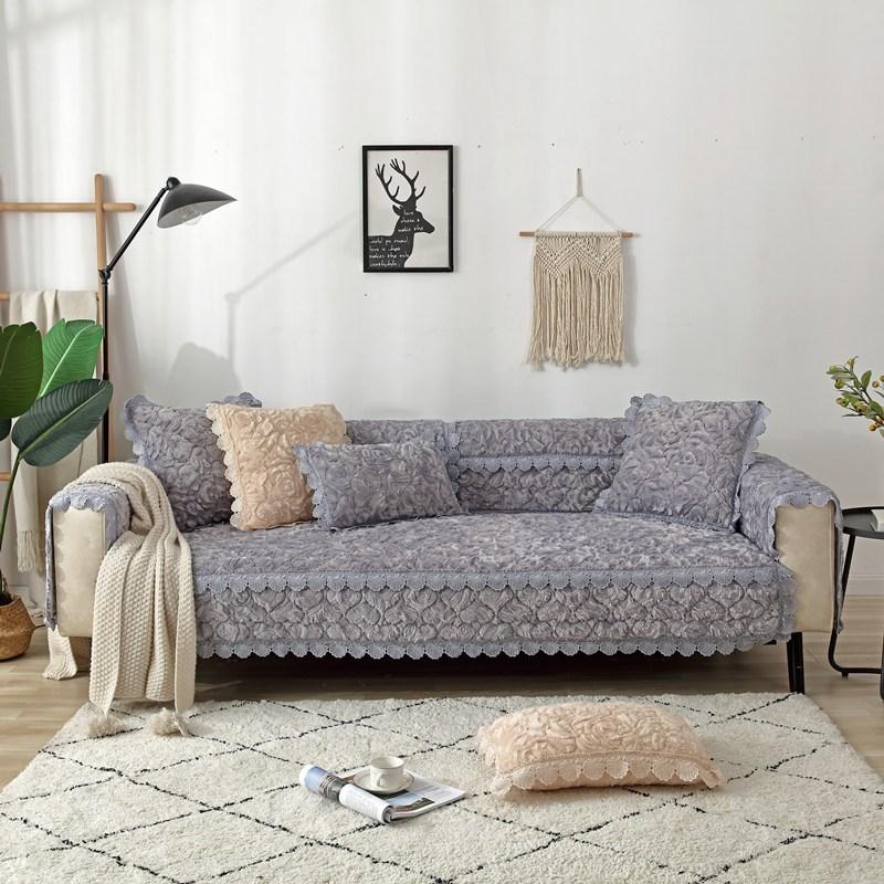 European Style Thickened Flannel Sofa Cushion Fashionable Rose Anti Slip Sofa Cover Sofa Towel Cover