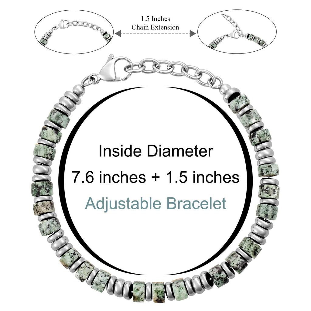 Bohemian chain bracelet, natural stone flat bead stainless steel chain, holiday gift, obsidian chain bracelet.