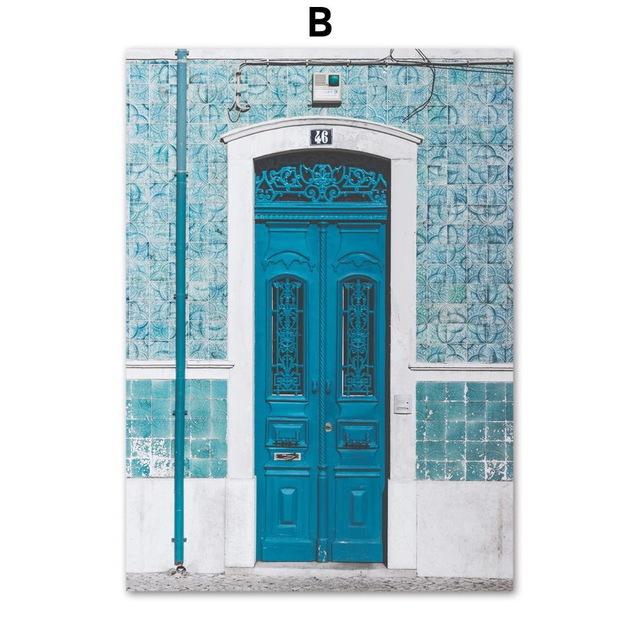 Seascape Poster Canvas Painting Nordic Blue Painting Seaside Church Mediterranean Print Wall Picture for Living Room Decor No Frame