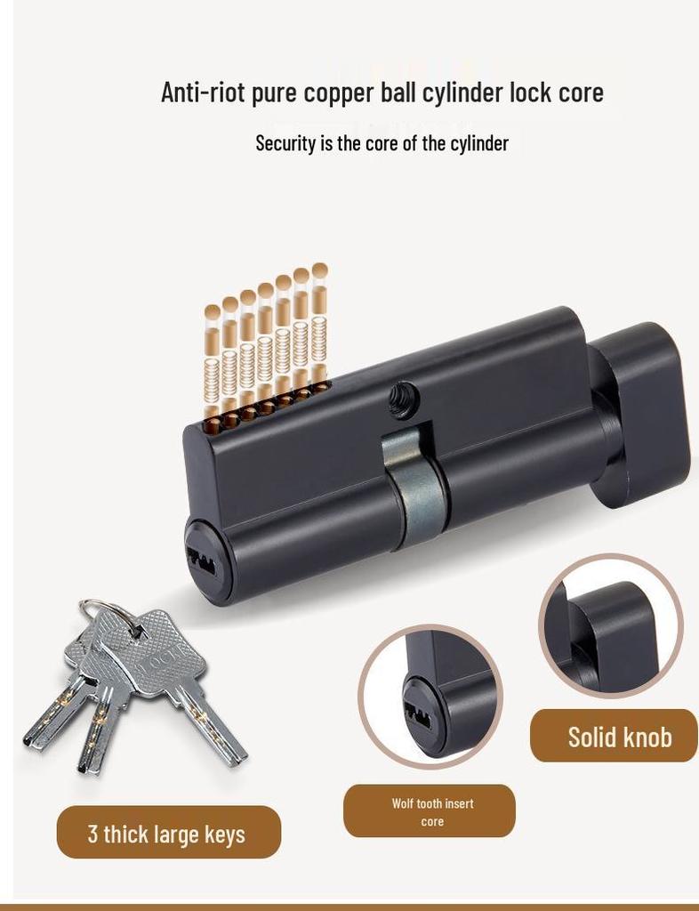 Black Knurled Magnetic Silent Door Handle with Lock for Bedroom Wood Doors