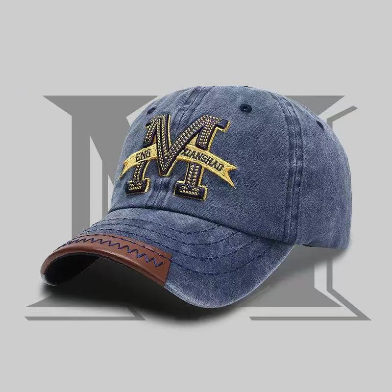 Retro Embroidered M Letter Baseball Cap Spring and Autumn Old Washed Denim Baseball Cap Outdoor Casual Peaked Caps синий