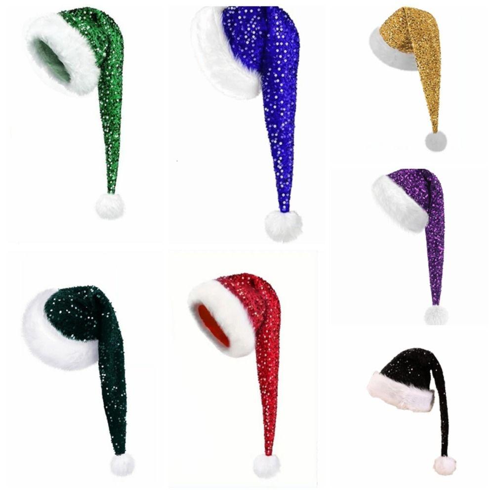 Long Sequin Christmas Hat Solid Color Santa Claus Hat Fashion Xmas Cap  New Year