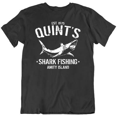 Quints Shark Fishing Shark Hunter Boat Amity Island Jaws Movie T Shirt Gift New