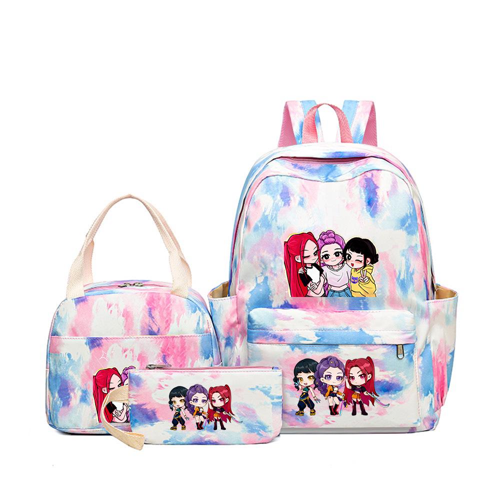 KPOP Dämonenjägerin Girlgroup Rucksack, Brotdose & Federmäppchen Set - Anime Schultasche & Bento Box Kombi