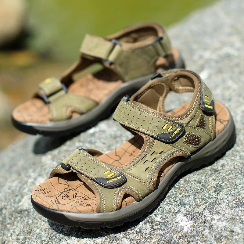 Fashion New Fashion Summer Leisure Men Shoes Beach Sandals High Quality Genuine Leather Sandals Soft Large Size Men's Sandals Size 38-48