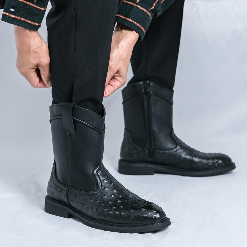 Fashion High top business men's leather shoes Classic design styles Leisure  Formal Party Or daily office Outdoor motorcycle boots -46