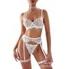 Sexy underwear French ultra-thin embroidered lace bra garter belt large size erotic underwear set