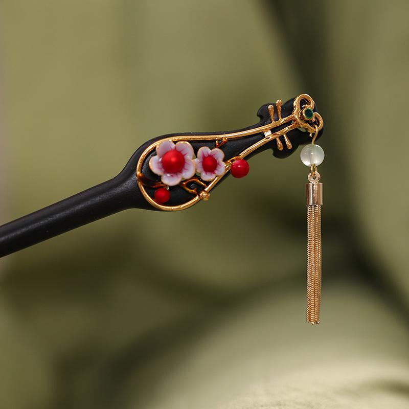 "Auspicious Lotus Cloud Sandalwood Hairpin: Ancient Chinese Style Hanfu Headdress for Women"