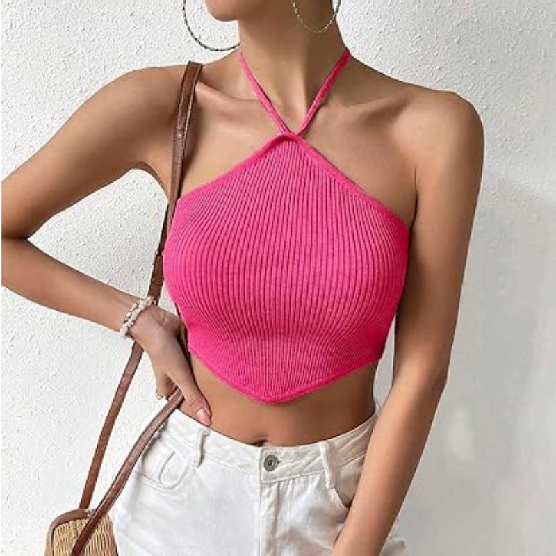 GMXIA Sexy Spice Girls Women's Temperament Short Halter Halter Knit Vest Top Woman