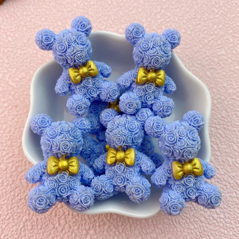 8Pcs New Valentine's Day Rose Petal Bow Tie Bear Flat Back Cartoon Scrapbook Figurine DIY Bow Decor Accessories Crafts