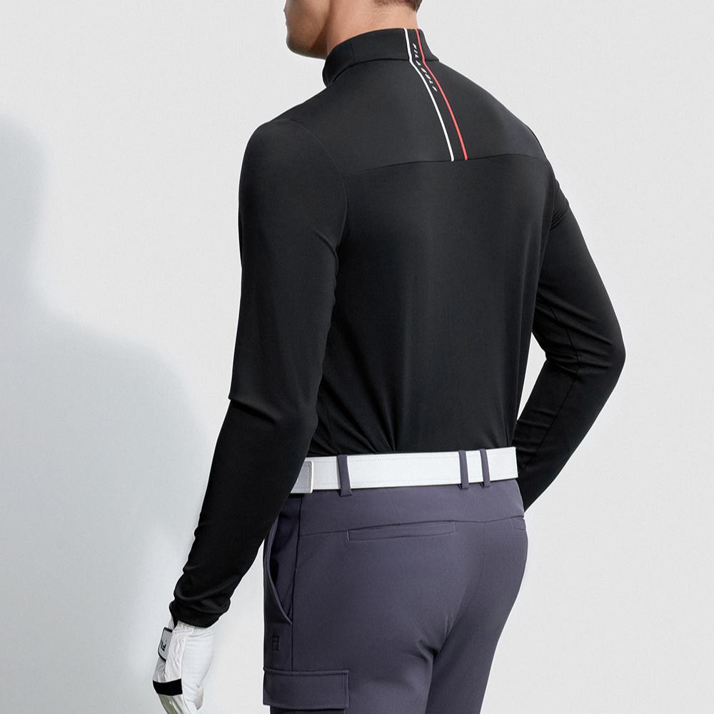 Fila 2023 Winter New Knit Long Sleeve Golf Sports Stand Collar Top Men Tops Deep-Black A11M345205F-BK