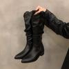 Hot Selling Women Boots Vintage Chunky Heel Cowboy Boots 2025 Autumn Faux Suede Long Boots Woman Pointy Knee-high Botas Mujer