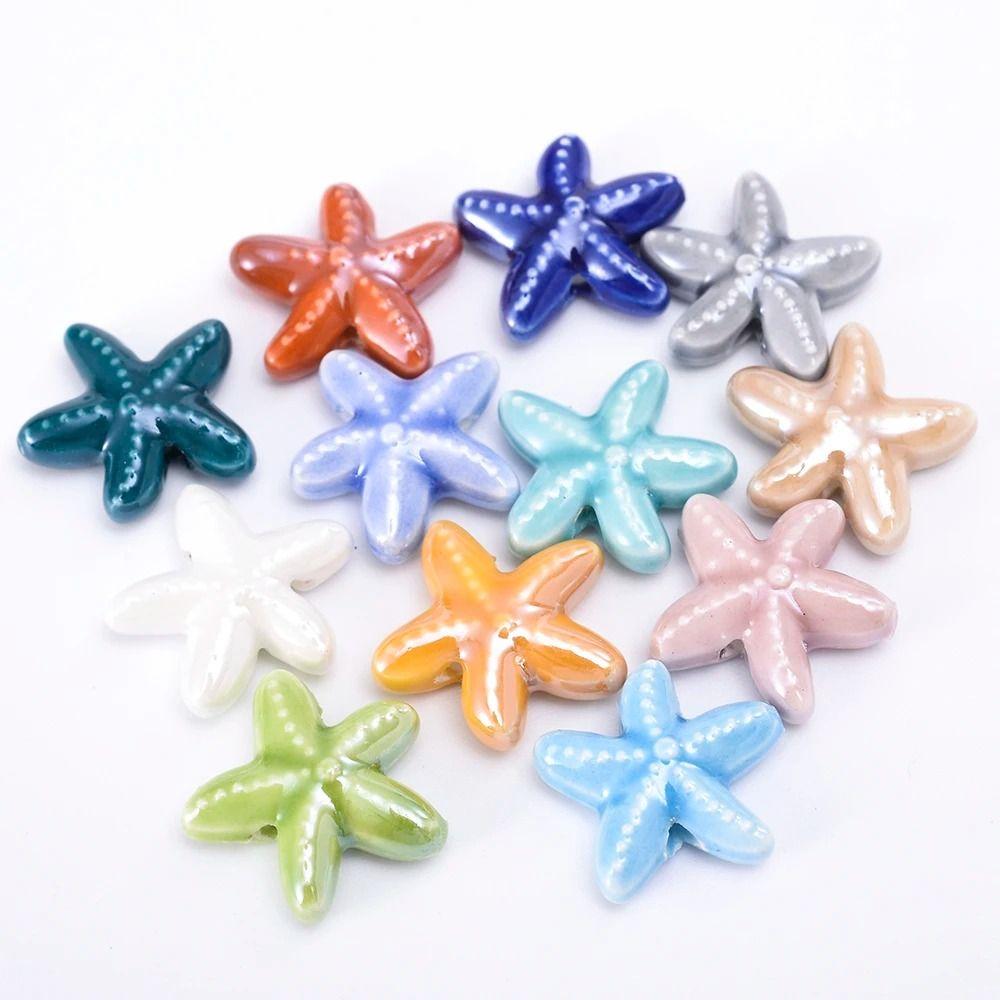 10pcs Handmade Craft Ceramic Spacer Loose Beads Ceramic Jewelry Making Material Starfish Bead Women