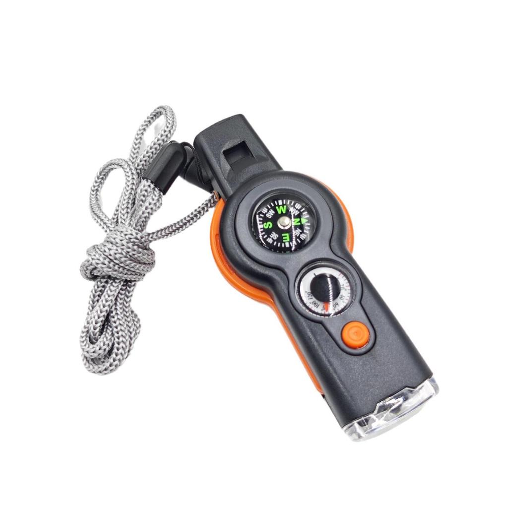 LED Light Compass 7-in-1 Outdoor Survival Whistle with Thermometer