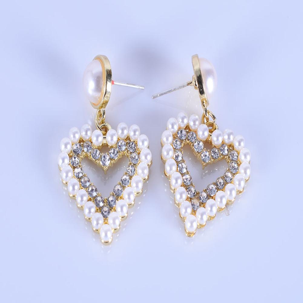 1 Pair of Women's Earrings Golden Love-heart Shape Pearl Earrings