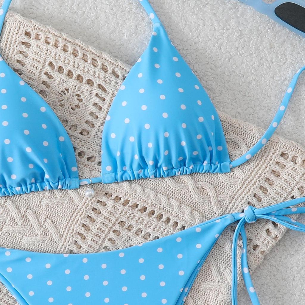 2026 Women's Sexy Polka Dot Backless Lace-up Bikini Swimsuit