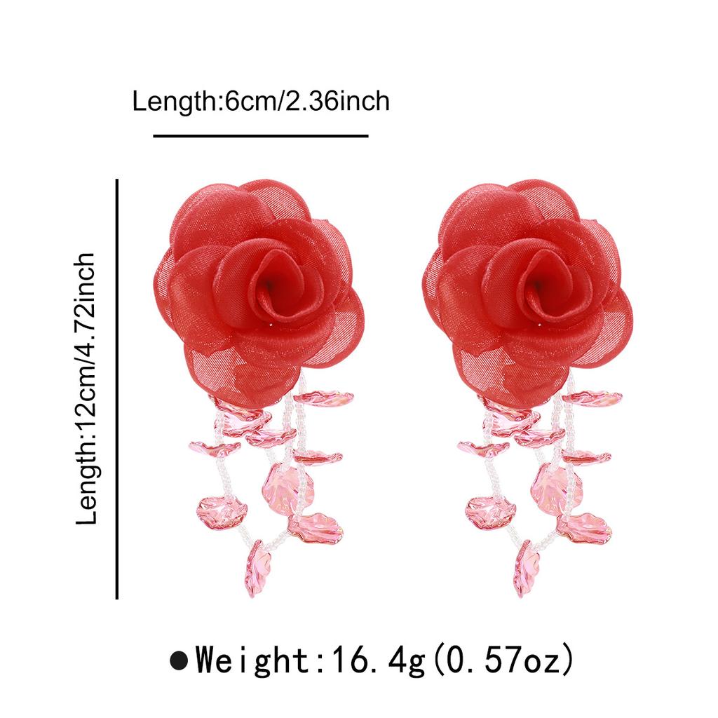 E11891 temperament handmade flower stud earrings female sweet tassel long mesh flower earrings earrings