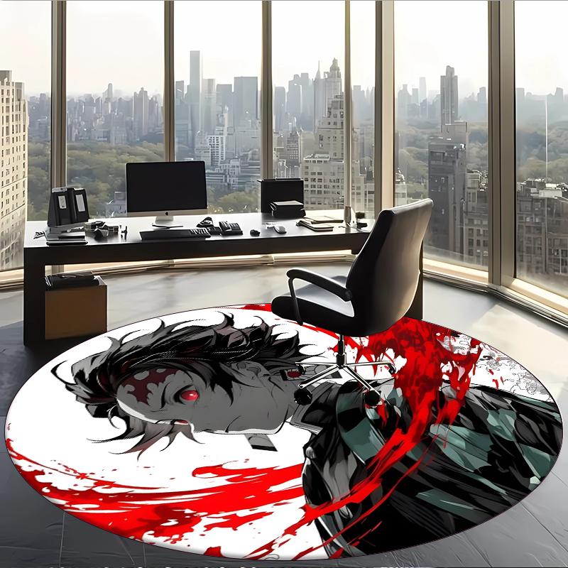 Tanjiro Kamado (5) Runder Büroteppich Dekorativer Bodenteppich für Büro Schlafzimmer Wohnzimmer und Wohnbereich