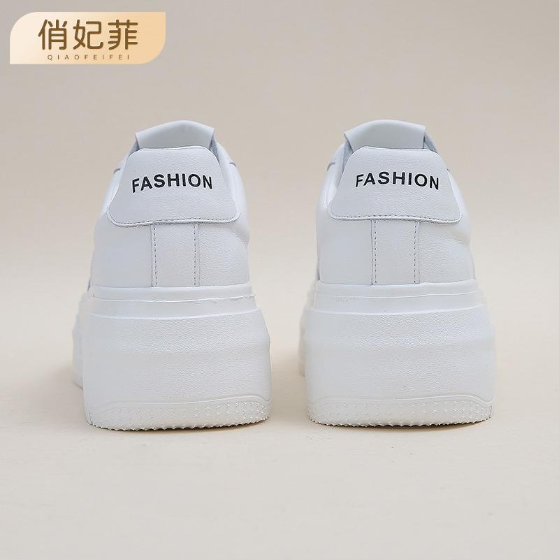 Leather platform white shoes women's spring new inner height increase breathable versatile casual women's shoes laceup board shoes women