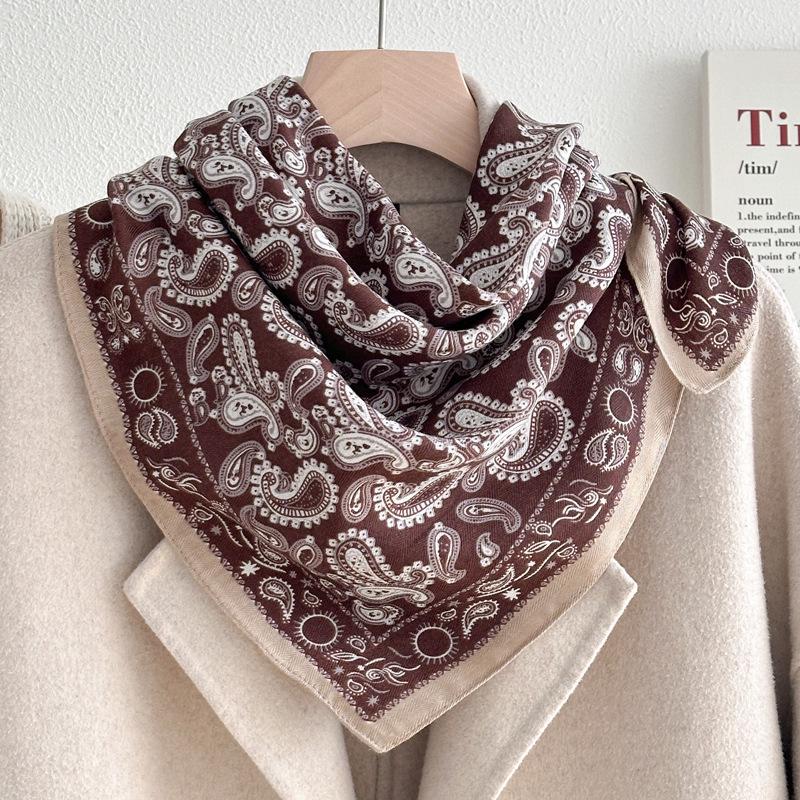 Women's French Red Cotton Silk Blend Scarf – 70CM Neck and Headscarf, Spring/Autumn Fashion Accessory