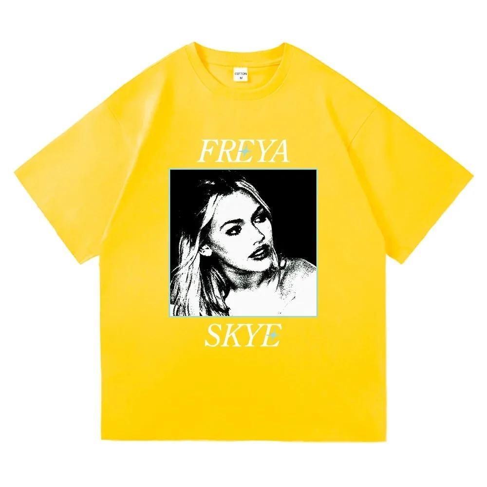 Freya Skye Vintage Halftone Porträt Grafik Unisex Schweres Übergroßes Streetwear Schwarzes T-Shirt für Musik & Popkultur-Liebhaber