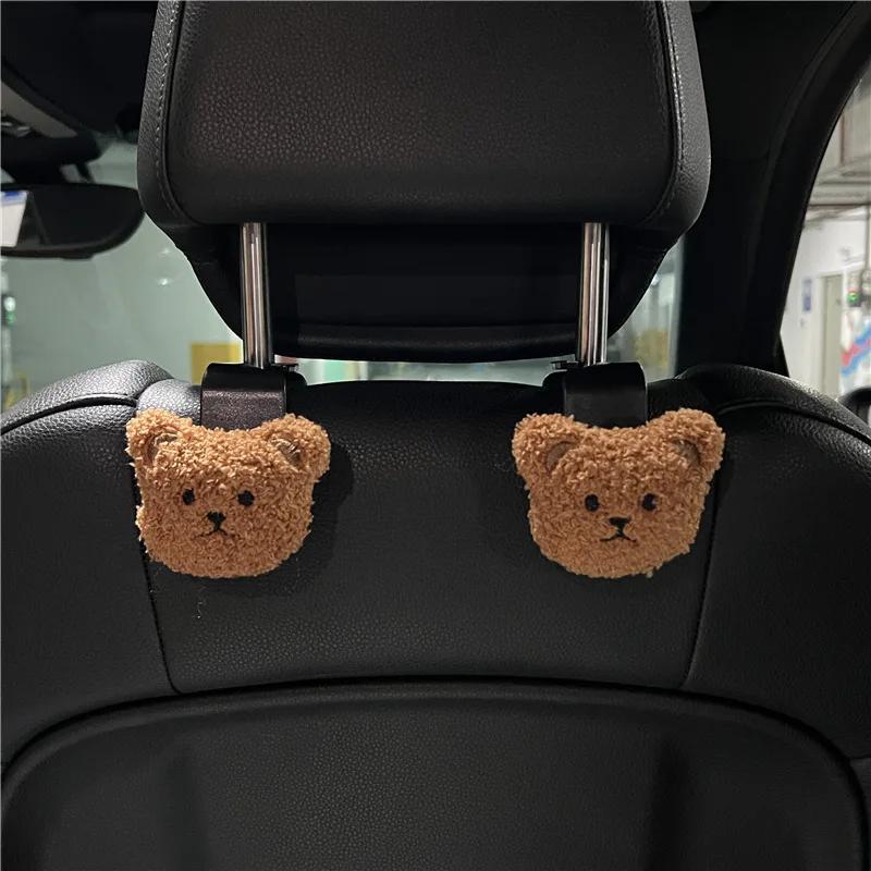 2PCS Cute Cartoon Bear Car Seat Backrest Hook Storage Headrest Storage Hanger Grocery Bag Handbag Car Decoration