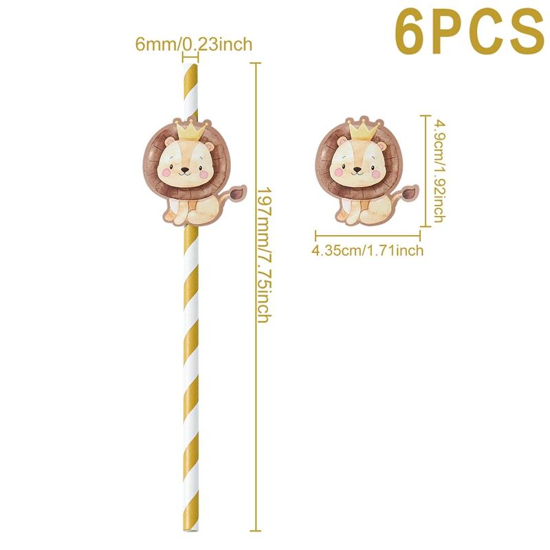 6pcs Animal Paper Drinking Straw LIon Tiger Jungle Birthday Party Forset Safari Party Supplies Kids Wild One Birthday Decoration