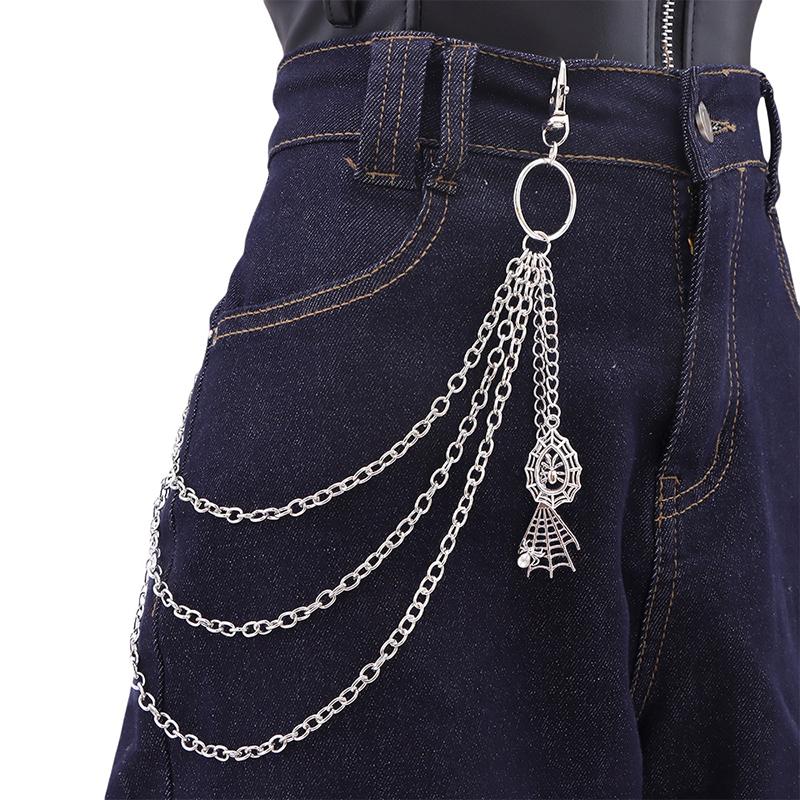 Fashion Versatile Punk Metal Pants Chain Hip Hop Spider Web Pendant Jeans Chain Multilayer Pants Decoration Waist Chains Gifts