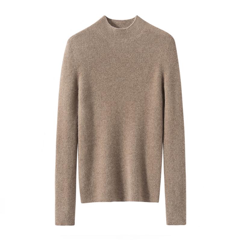 Women's Cashmere Striped High Neck Slim Fit Long Sleeve Top