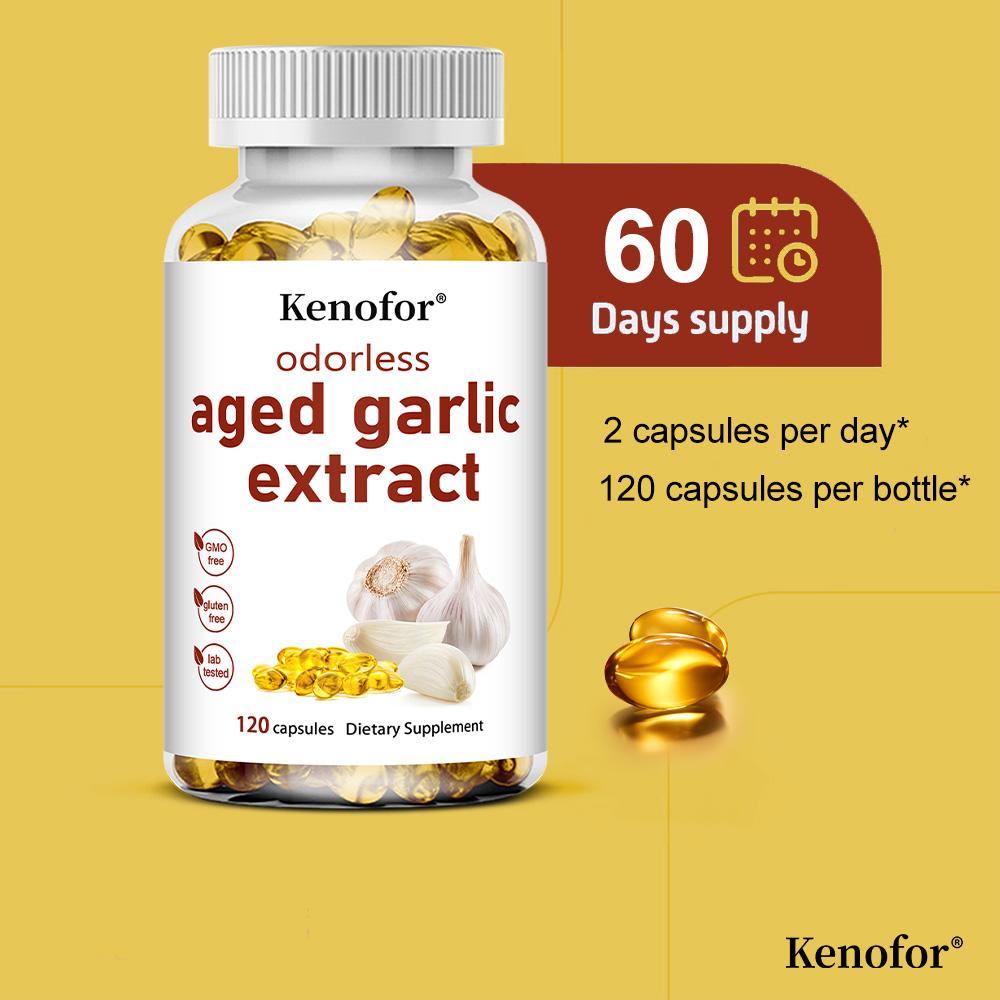 Geruchloses gereiftes Knoblauchextrakt 500 mg Nahrungsergänzungsmittel, 120 Weichkapseln pro Flasche