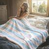 Watercolor Cat Red Stripes Flannel Blanket Perfect for Sofa Office Bed Travel Sleep Read Relax Camping Four Season Use