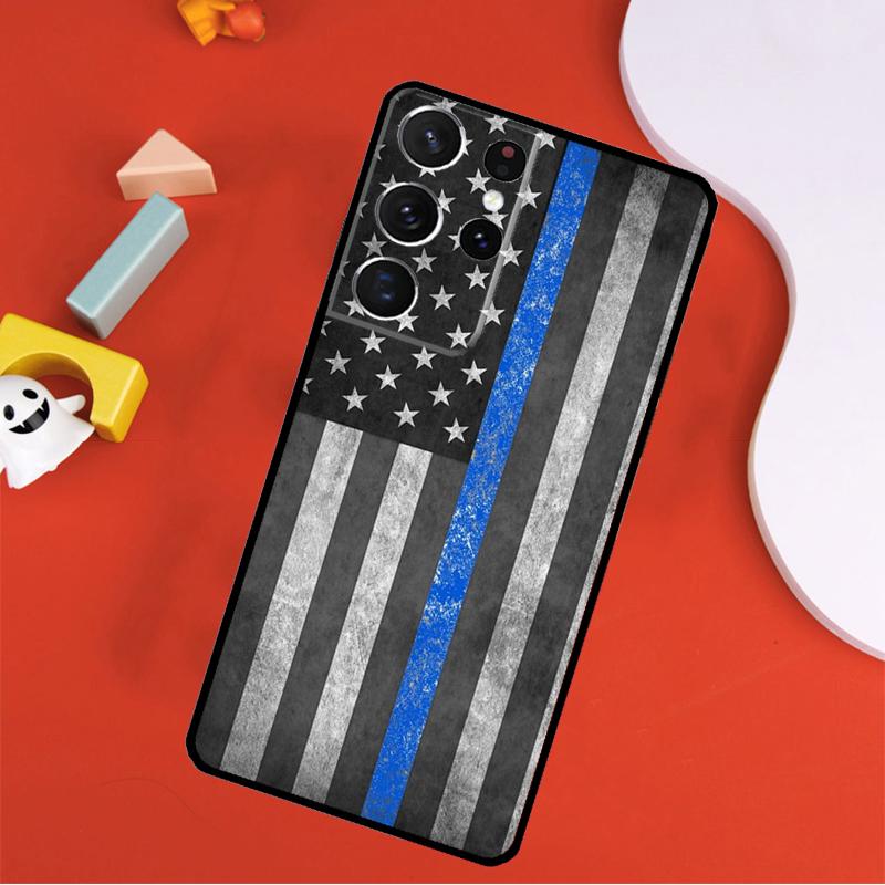 Police Thin Blue Line American Flag Phone Case For Samsung Galaxy S25 Ultra S9 S10 S20 S21 FE S22 S23 S24 Plus S24 Ultra Cover Galaxy S22
