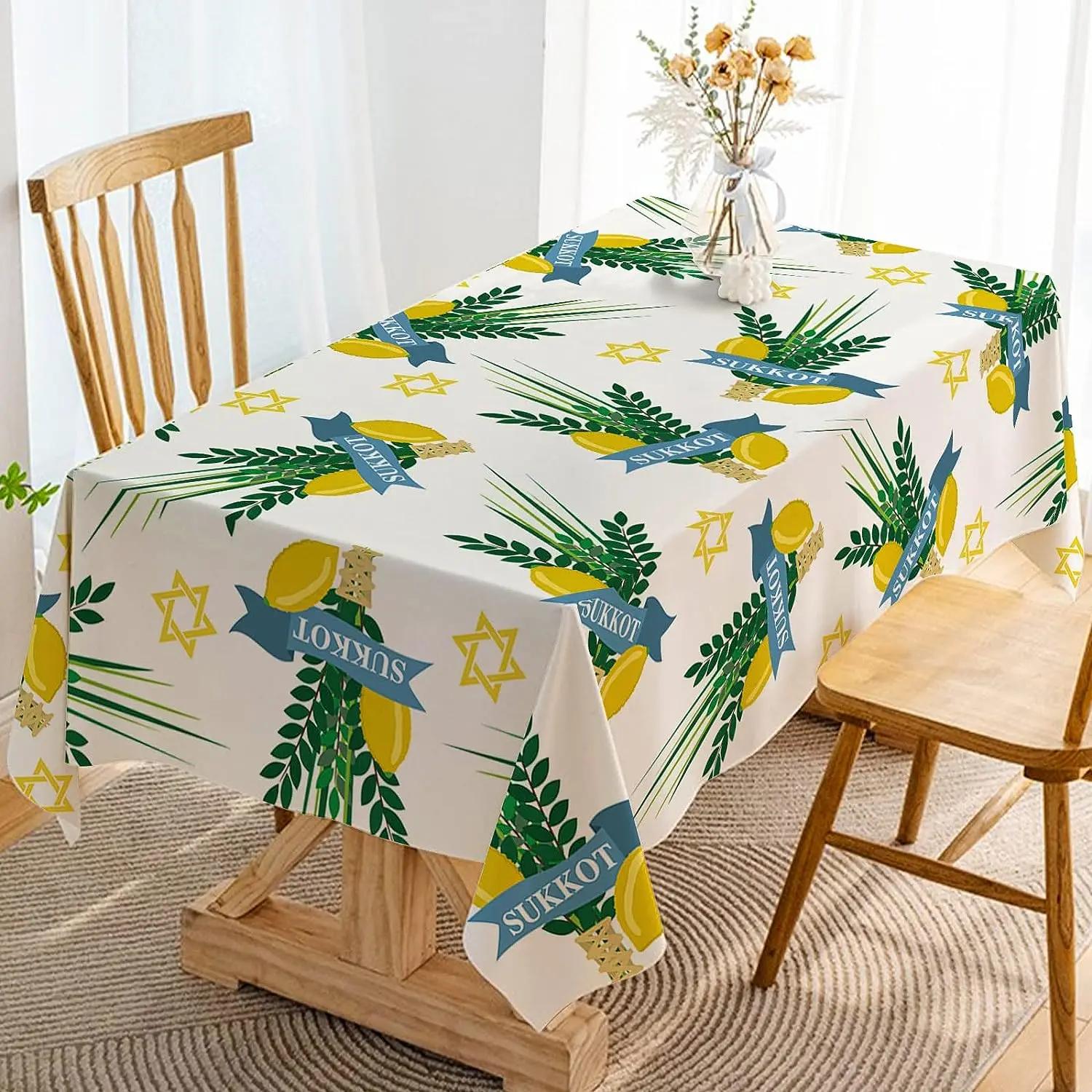 Sukkah Rechthoekige Tafelkleed Joods Soekot Feest Decoraties Etrog Lulav Decor Keuken Eetkamer Huis Tafelbedekking 140x140cm