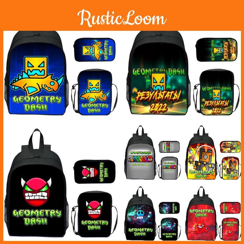 16-inch Children's Backpack Set Geometric Dash Durable Shockproof And Lightweight