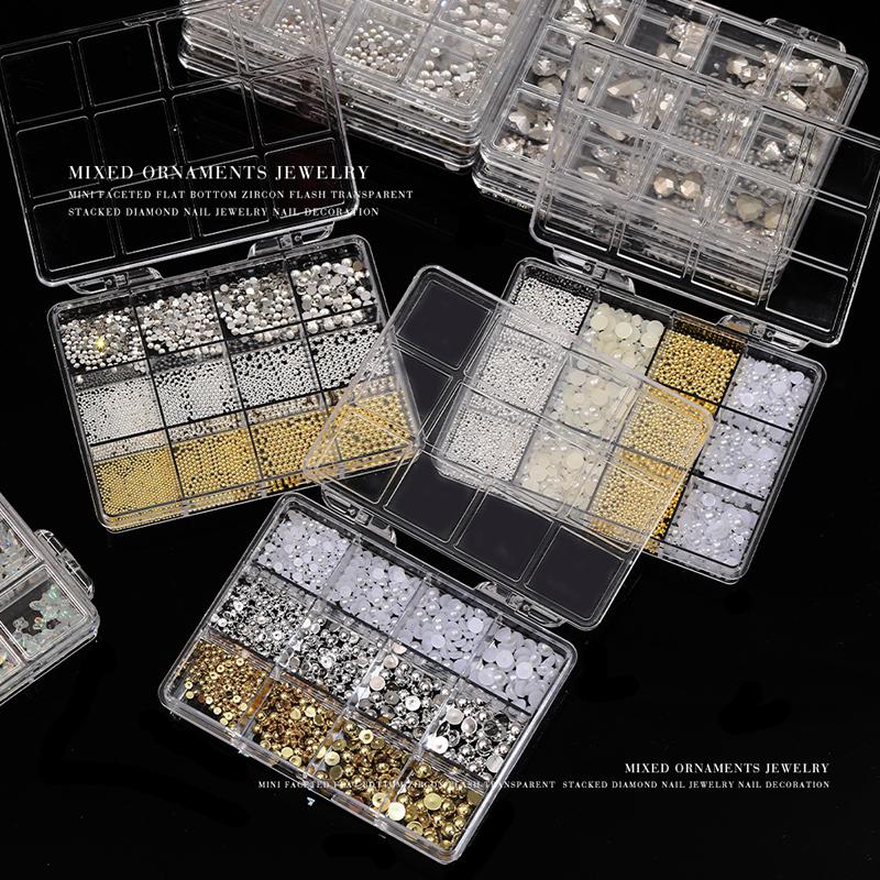 12 Grids 3D Nails Charms Mixed Special-Shaped Diamonds Flat Bottom Diamonds Pearl Sequins Butterfly Diy Manicure Parts
