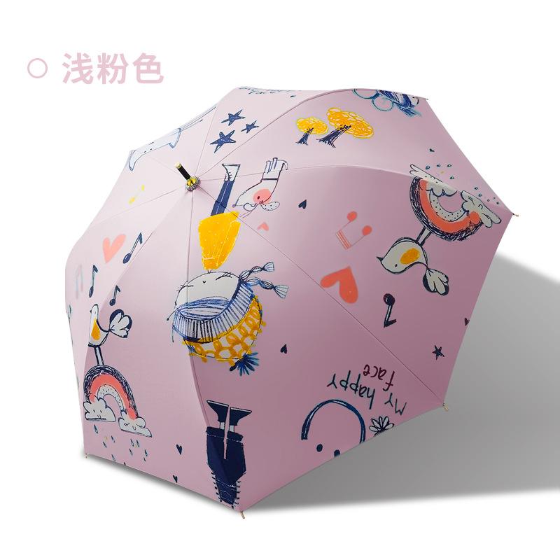 8 Bone fiber long-handled umbrella Small fresh and creative vinyl straight pole umbrella Sunscreen