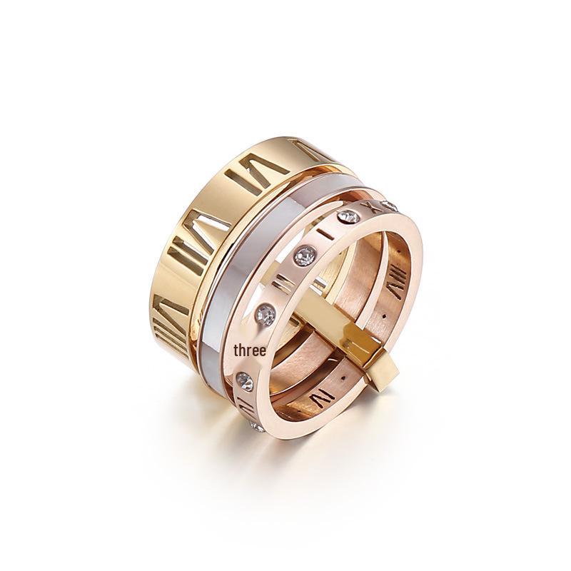 Kalen Europäischer & Amerikanischer Stilvoller Edelstahl Mehrfachring mit Römischen Ziffern & Muscheldesign