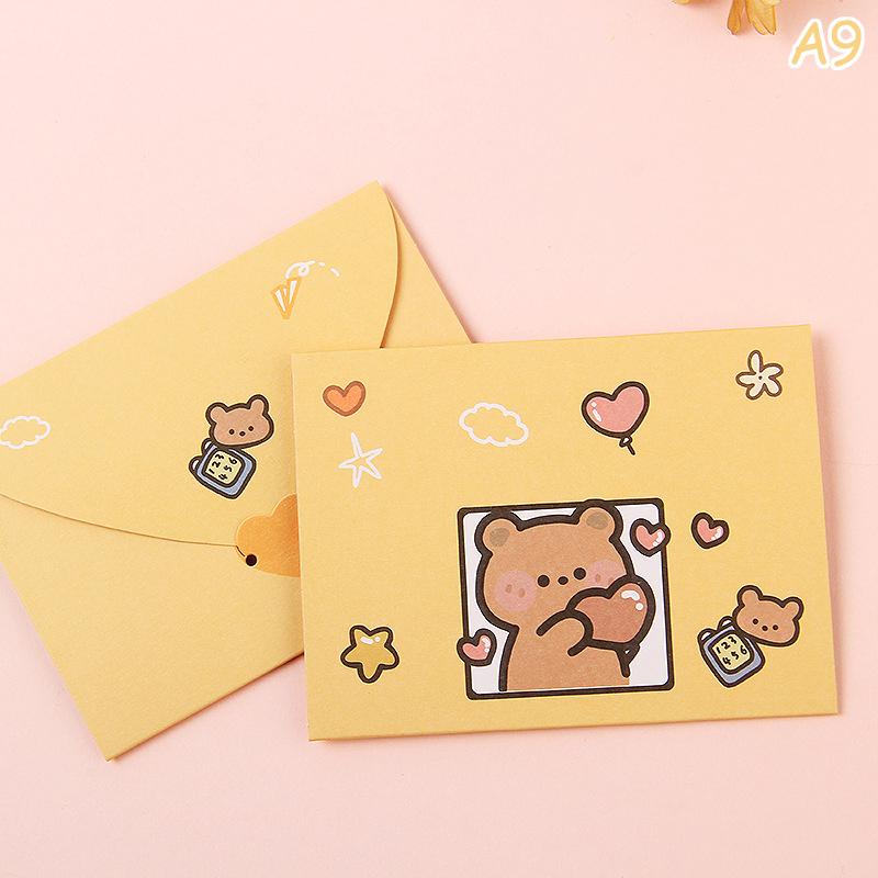 10PCS Cute Cartoon Gift Card Folded Envelope Greeting Card Holiday Wishes Thank You Gift Message Confession