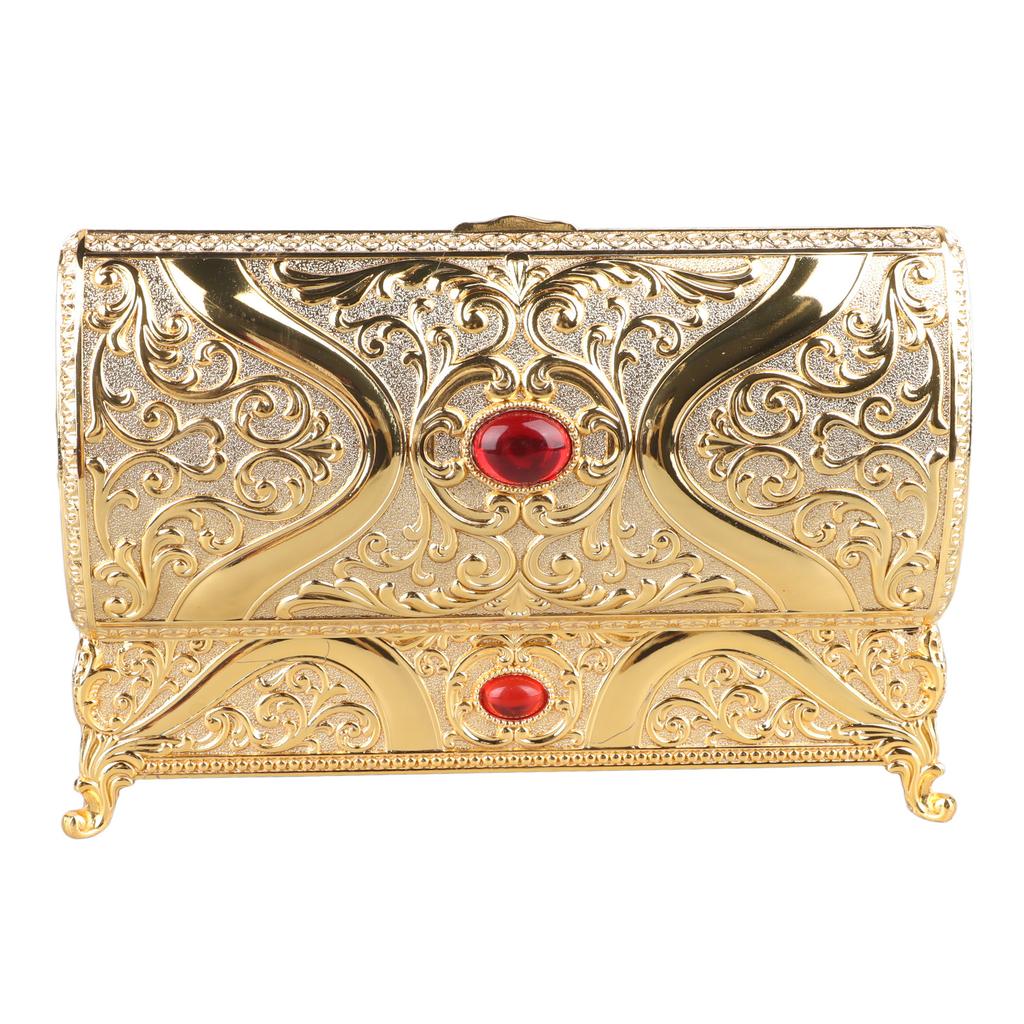 Vintage Metal Jewelry Box Rectangle Delicate Pattern Trinket Box with Soft for Rings Rrings