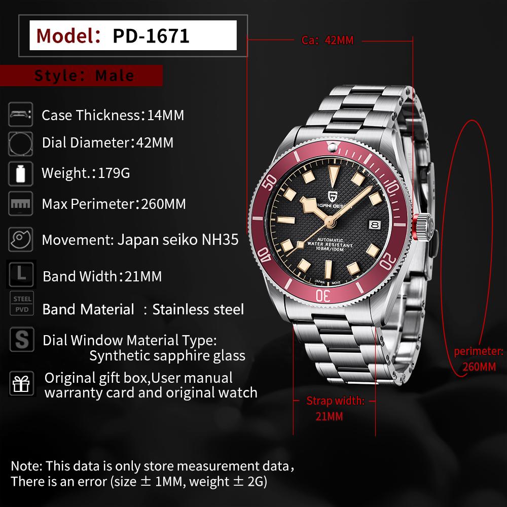 PAGANI DESIGN Orologi da uomo Orologio meccanico da uomo Orologio  automatico di lusso da uomo NH35 100M Acciaio inossidabile impermeabile  Reloj Hombre