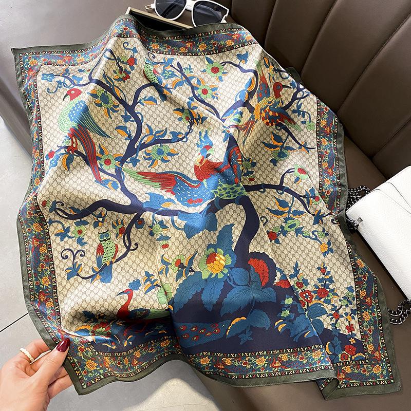 French Mulberry Silk Scarf: Women's Square Neck Scarf, Summer Thin Sunscreen, 70 cm, Elegant Mother Style.