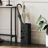 Steel Umbrella Stand, Square Umbrella Holder with 4 Hooks and Removable Drip Tray, Hollowed Umbrella Basket for Hallway, Black