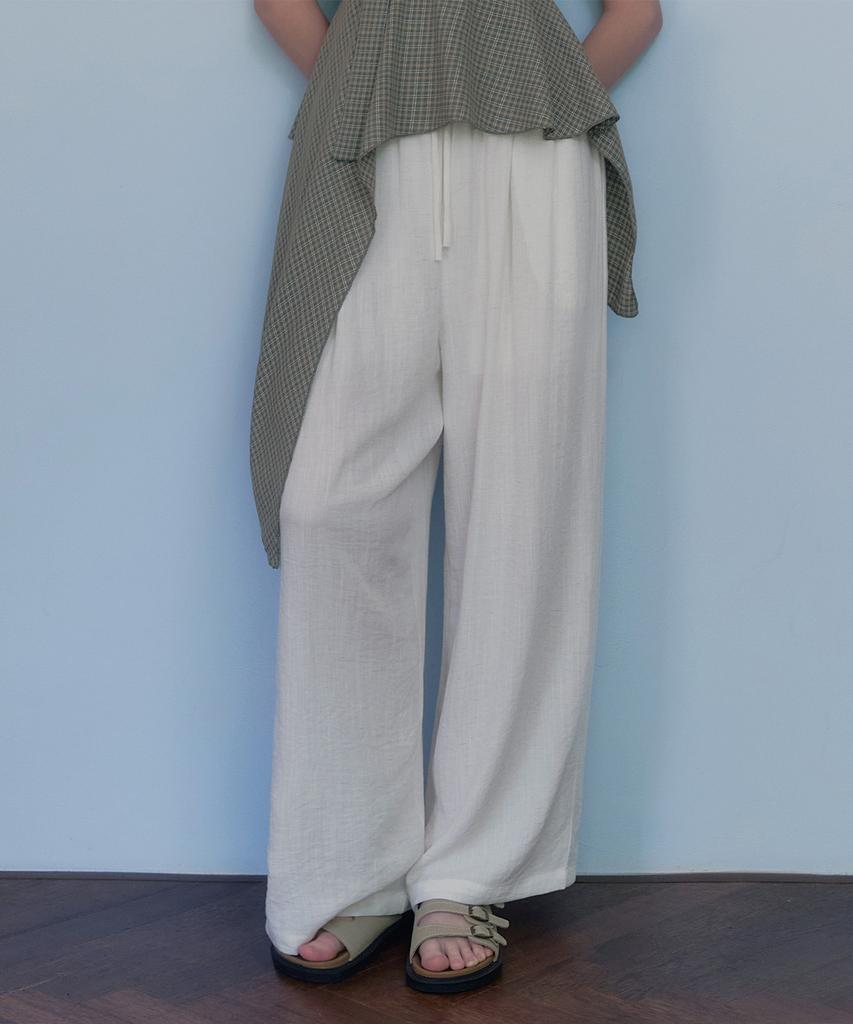 Teuwi Ont Linen Pintuck Elastic Waist Long Pants