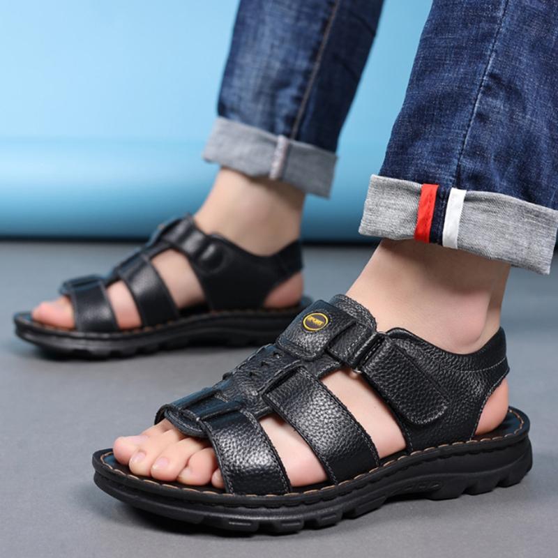 Fashion Summer Fashion Men Sandals Breathable Men Shoes Leather Outdoor Men Sandals Antiskid Beach Sandals Hollow Shoes Footwear